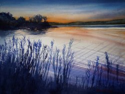 2021-01 Abend am Kleinen Jasmunder Bodden auf RÃ¼gen (48x36cm)